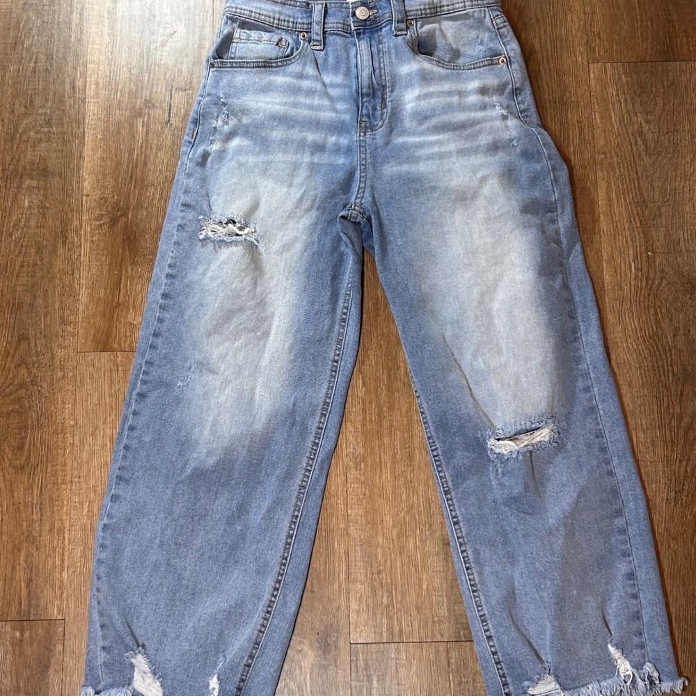 Jordache Vintage Y2K Womens 27 Distressed Wide Leg Jeans Light Wash Ripped Raw